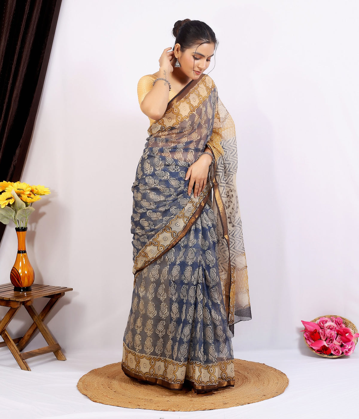 Grey Beige Dabu Buta Kota Doria Hand Block Print Saree with Blouse Saree 1nnbdX9xuyfTbgoi1mZbfPWWOEGfxr8vQ_w2000