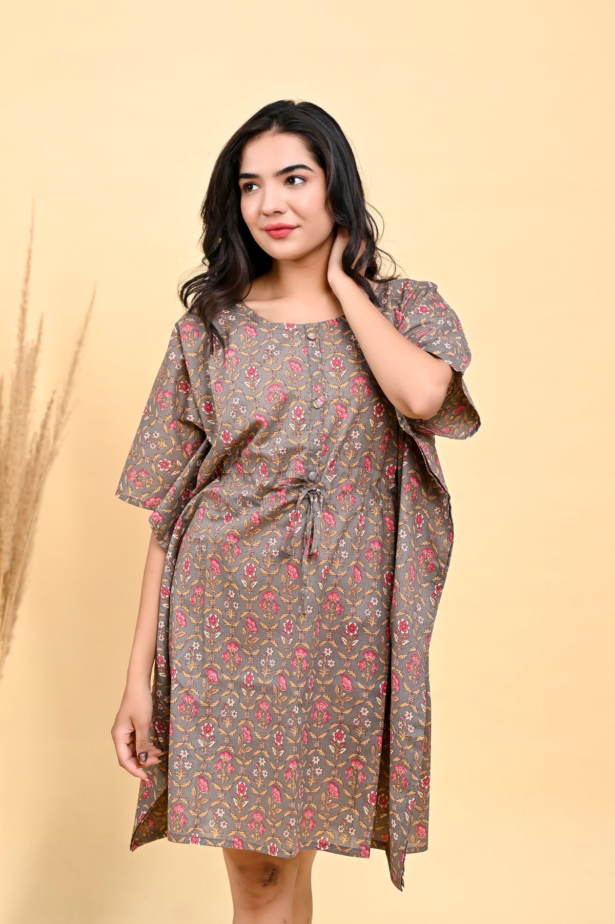 Printed Cotton Kaftan Dress 36 inch Knee Length – Mauve Floral (Make to Order) Ready to Wear 1nqYdwvFVSuBDEh_8Ghmgk2PoBt1jtxVZ_w2000