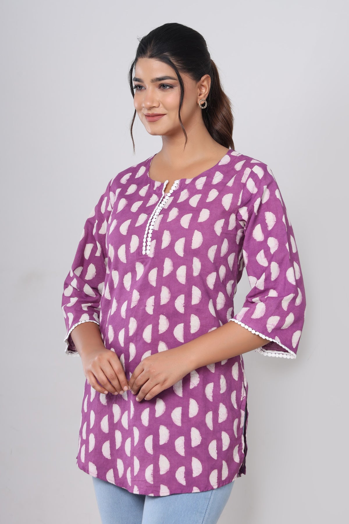 Purple Buta hand block short kurti – make to order wholesale