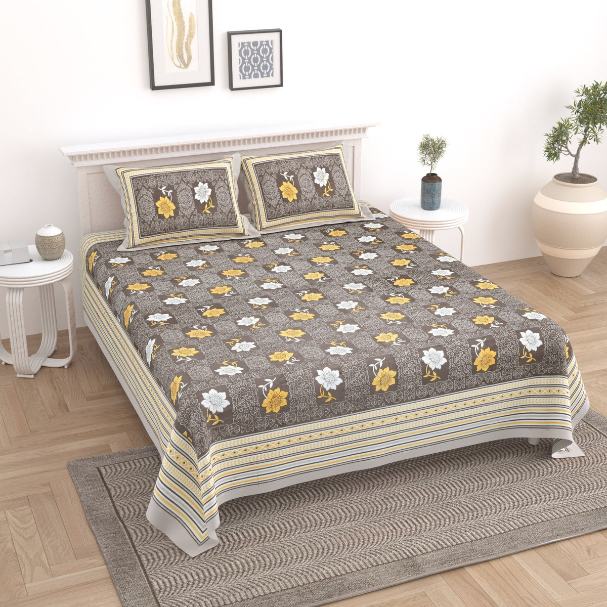 Elite Grey Lotus Floral Cotton Double Bedsheet 90x108 with 2 Pillow Covers Bedsheet 1oBad0zRmDASqf5PktsaPmHGyHQ8FvaDG_w2000