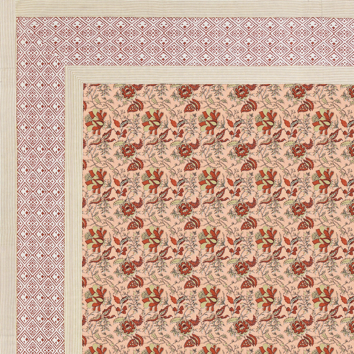 Rust Peach Floral Bel pure cotton double bedsheet 90x108 – Unnati collection – view 4