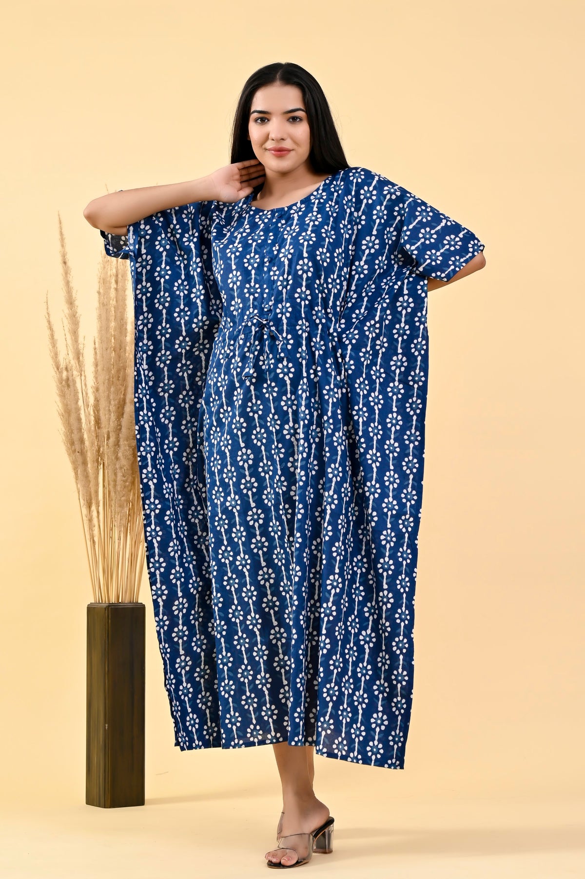 Indigo Blue Buta long kaftan – make to order wholesale – view 3