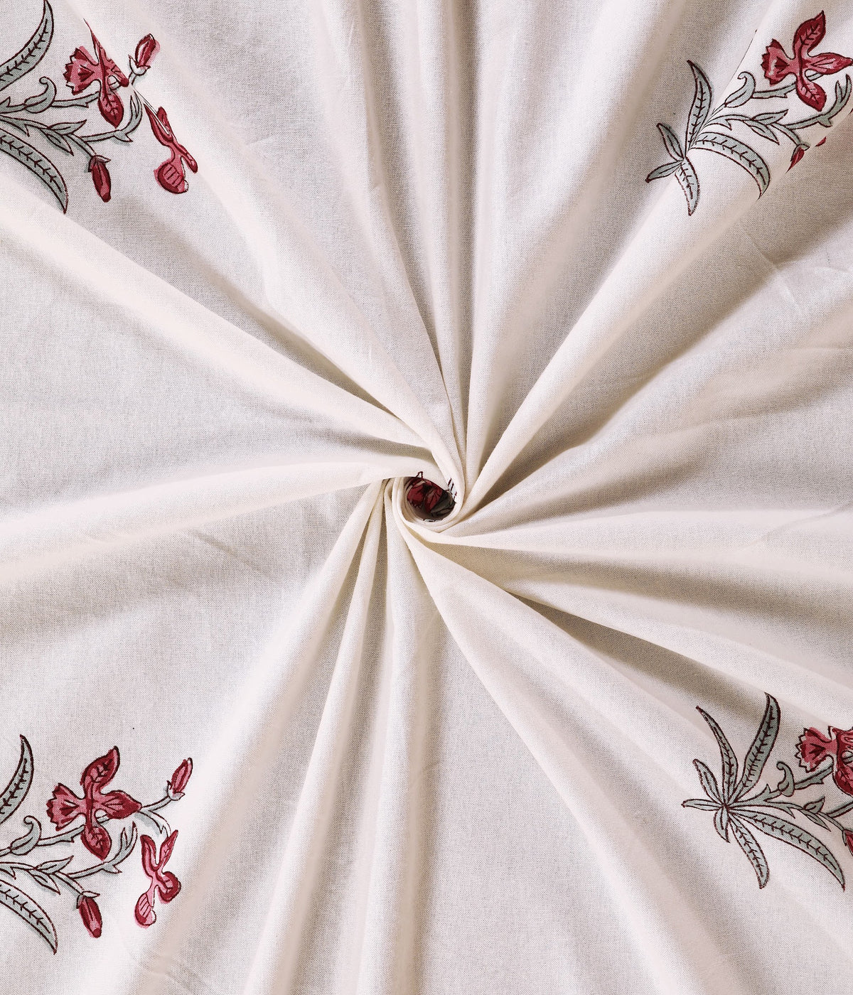 Raj Bagh Phool hand block printed Murugan cotton double bedsheet 95x108 with 2 pillow covers – red and grey – wholesale Jaipur – view 5