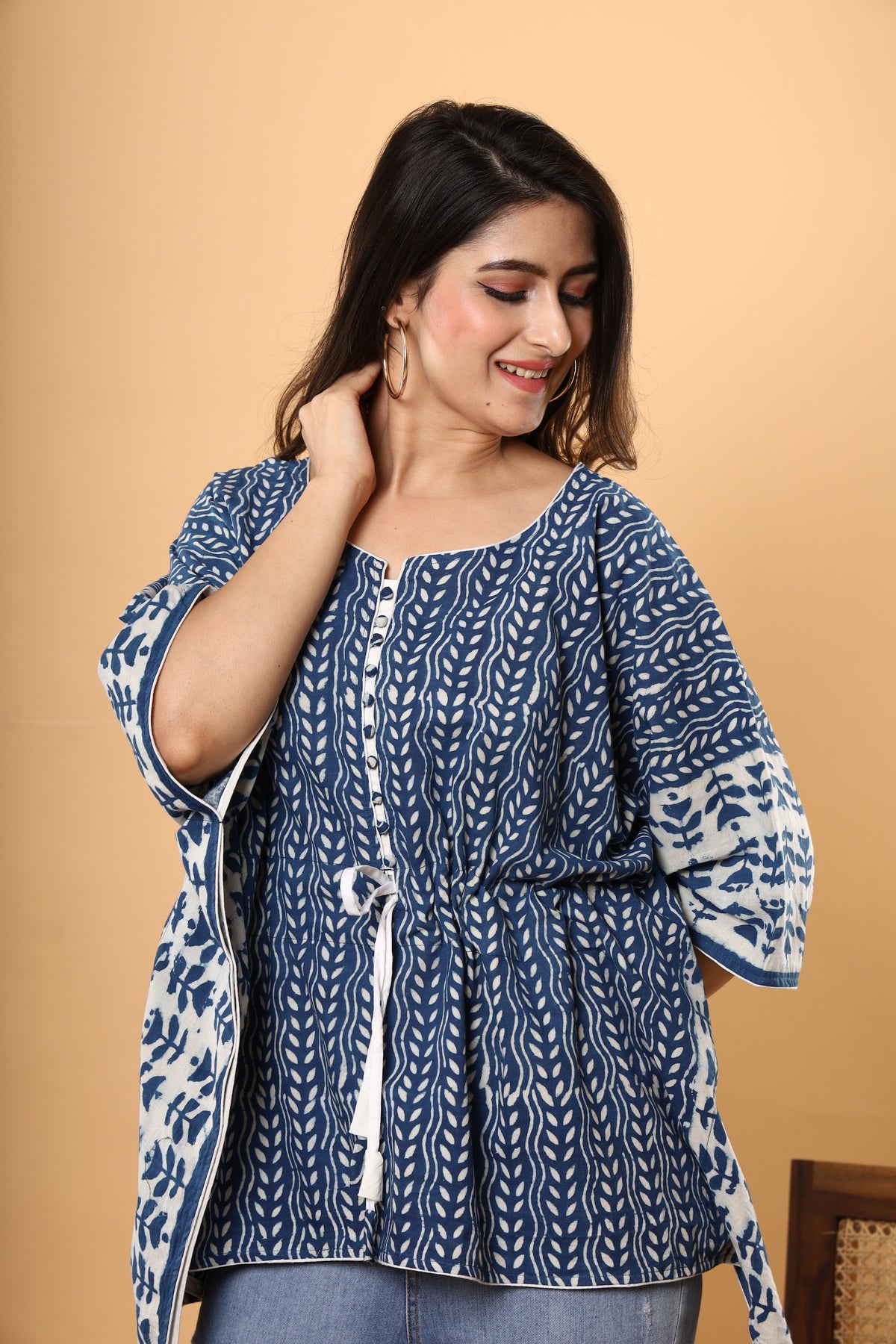 Indigo Diagonal Bel short kaftan top – make to order wholesale – view 5