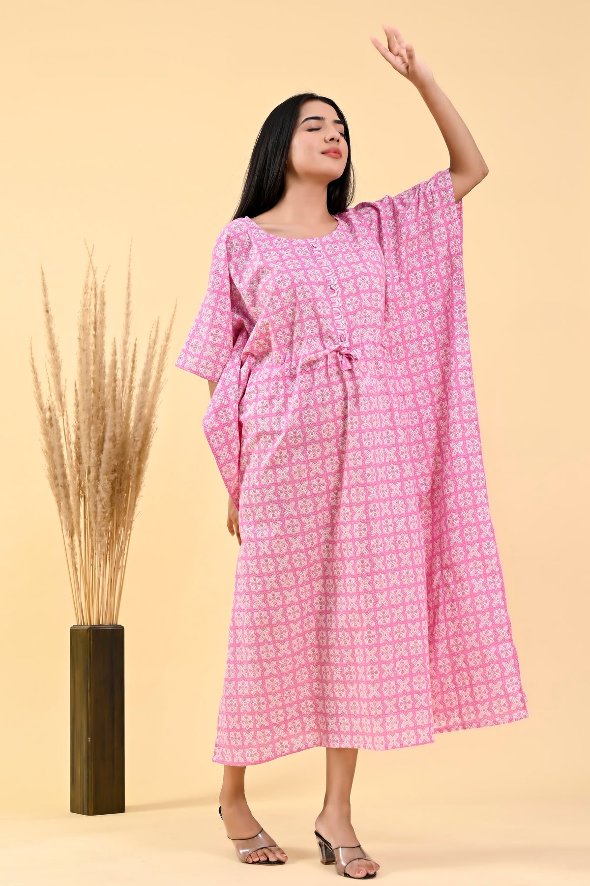 Pink Floral long kaftan – make to order wholesale – view 4