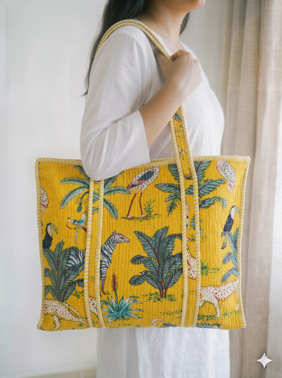 Jaipuri Printed Quilted Cotton Tote Bag | Basanti Jungle – Mustard Jungle | 18x18 inch | Zipper & Inside Pocket | Wholesale Tote Bag 1oc6IOFbWj_BEtzjGSOODVB_7RTBU1I4Y_w2000
