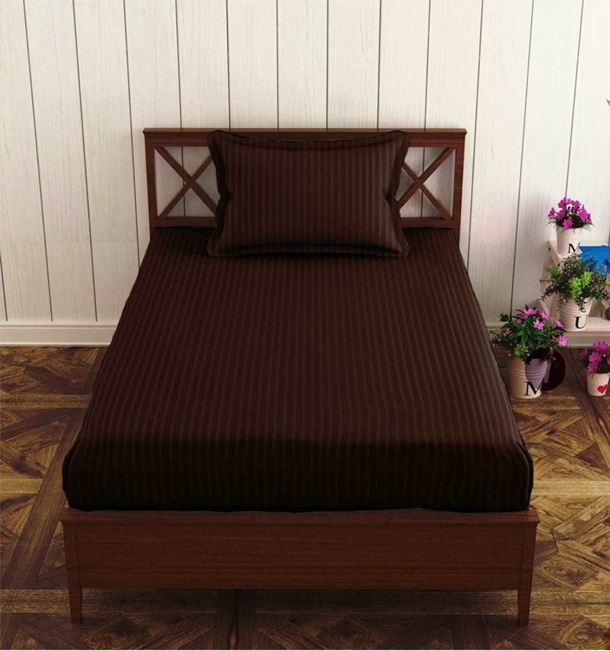 Plain Cotton Satin Stripe Single Bedsheet 63x90 with Pillow Cover | 8 Colours | Wholesale Coffee Brown Bedsheet 1odezCLj0LjbZJdwCoL8OjPYsUdKZOGc__s0