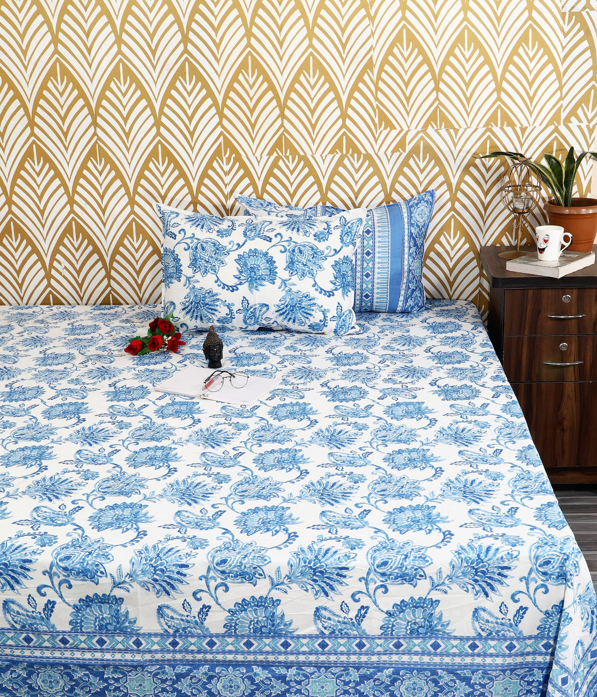 Bagru Mahal Blue Floral Jaal Cotton King Size Bedsheet 108x108 with 2 Pillow Covers Bedsheet 1oqeLfNqt80A35lESFab5IkyBoOTVDE-7_w2000