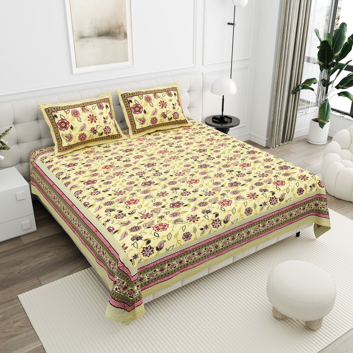 Kesar Lemon Floral Cotton Double Bedsheet 90x108 with 2 Pillow Covers Bedsheet 1pQA_ZfPt5SS24MbXM4G_Hm9IrAZtlfD-_w2000