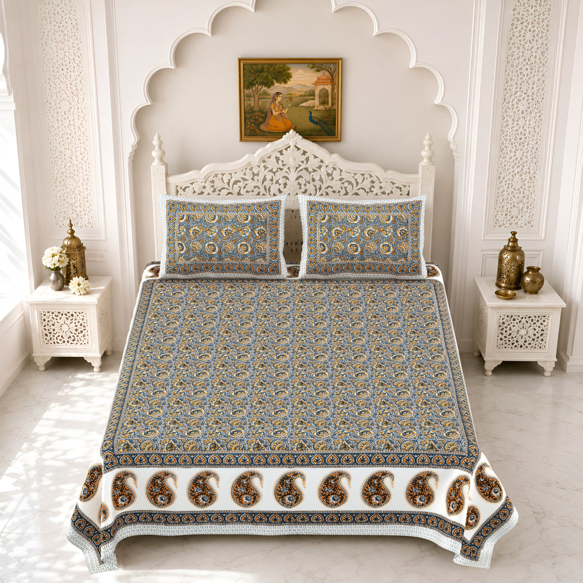 Premium Royal Block Grey Paisley Border Cotton Double Bedsheet 90x108 with 2 Pillow Covers Bedsheet 1pdwWL7BEUPg03aZXn_fVYp5QfOULvQd9_w2000