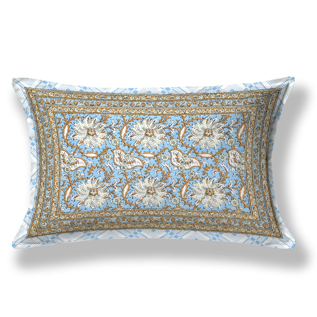Elora Sage Blue Floral Jaal Murugan cotton single bedsheet 60x90 with pillow cover – sage and blue – wholesale Jaipur – view 2