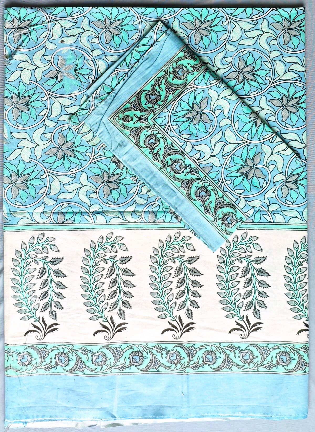 Saanjh Aqua Paisley Jaal Cotton Single Bedsheet 60x90 with 1 Pillow Cover Bedsheet 1pot5uM-pxDqWItR-b2v9w-4RntLGQmeb_w2000