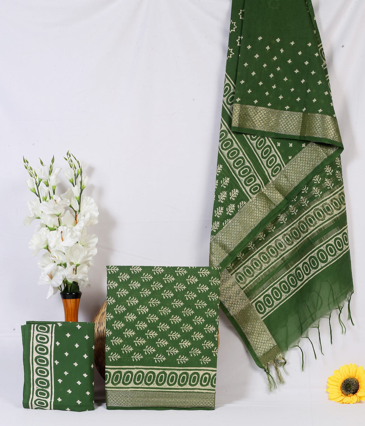 Maheshwari Silk Hand Block Print Suit Material | Hara Jaal Buta – Bottle Green Buta | Bottle Green | Golden Zari Border | Wholesale Suit Material 1pvS0eWs_VE1aLuqxcxS-4B7oaHg4CzwG_w2000