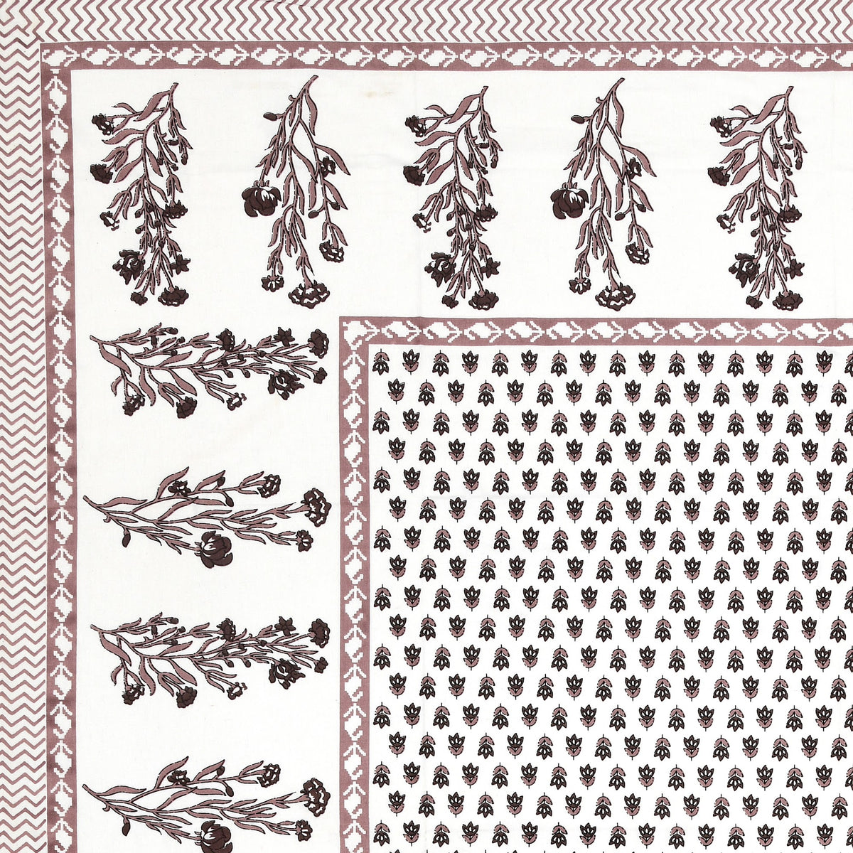 Elora Mauve Grey Buti Border Murugan cotton single bedsheet 60x90 with pillow cover – mauve grey – wholesale Jaipur – view 2