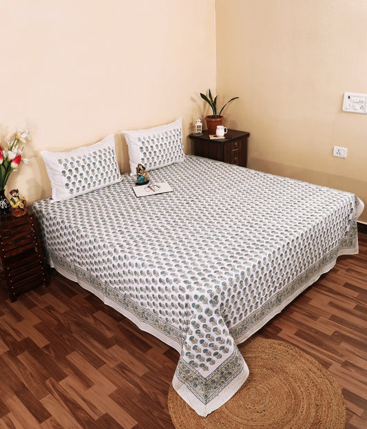Sage Paisley Hand Block Printed Murugan Cotton Double Bedsheet 95x108 with 2 Pillow Covers Bedsheet 1qhPLLFzZcRlSZ-oDZtgnyOeKa-u2gduA_w2000