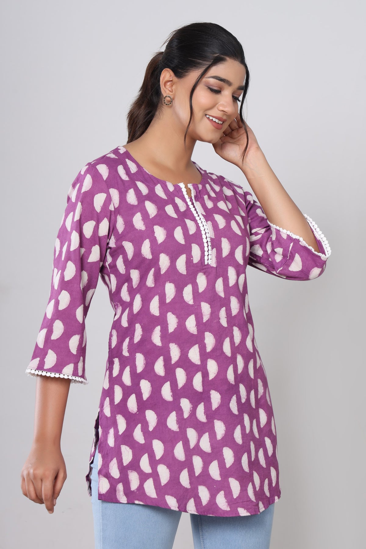 Purple Buta hand block short kurti – make to order wholesale – view 4