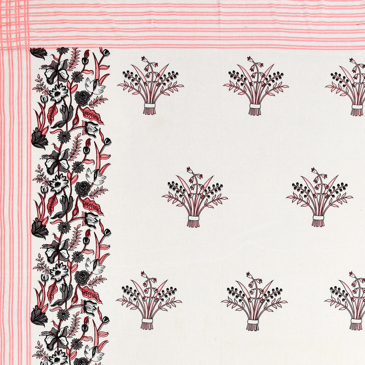 Kalashree Pink Border Floral Bel premium cotton double bedsheet 100x108 with 2 pillow covers – pink and grey – wholesale Jaipur – view 3