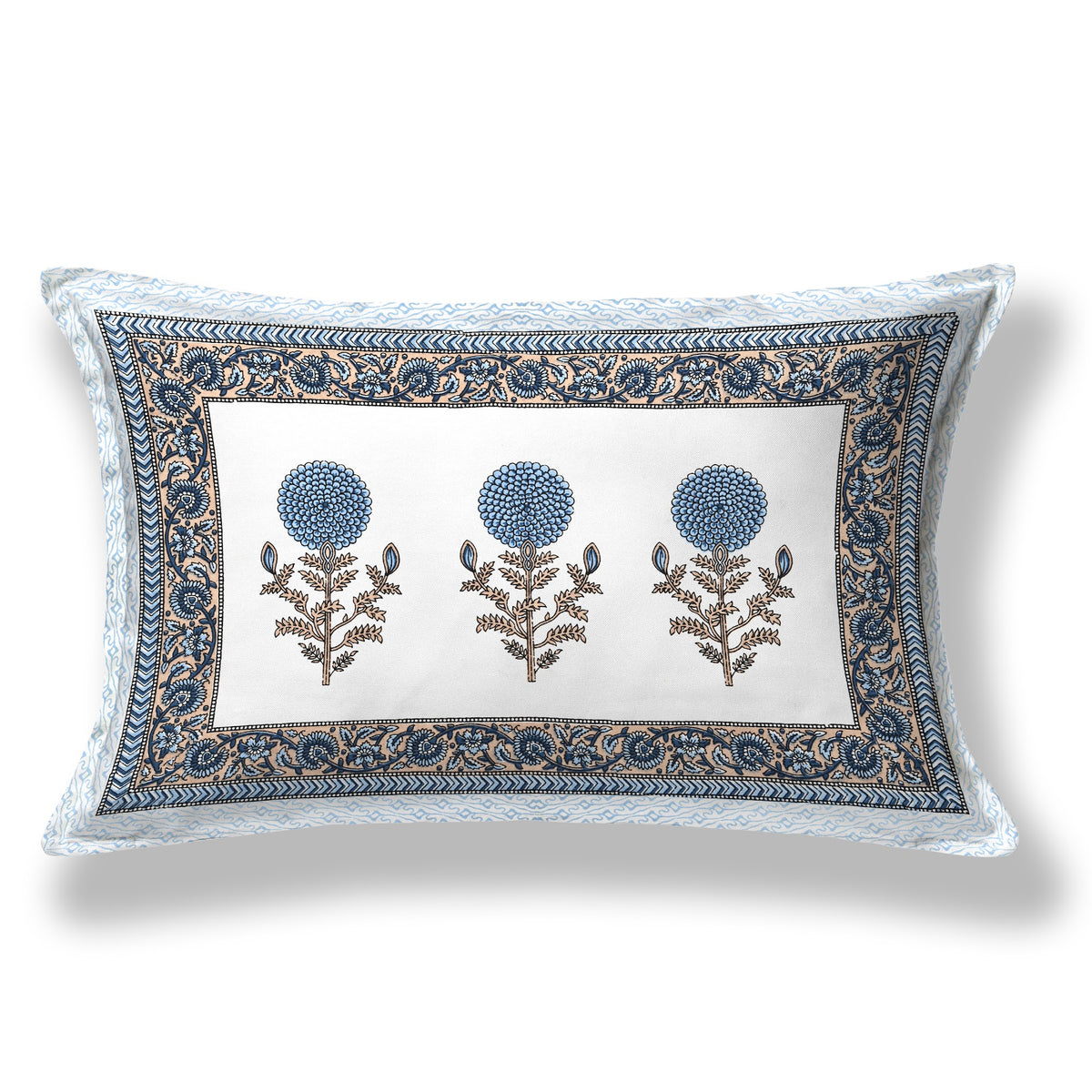 Elora Blue Marigold Buta Murugan cotton single bedsheet 60x90 with pillow cover – blue – wholesale Jaipur – view 2