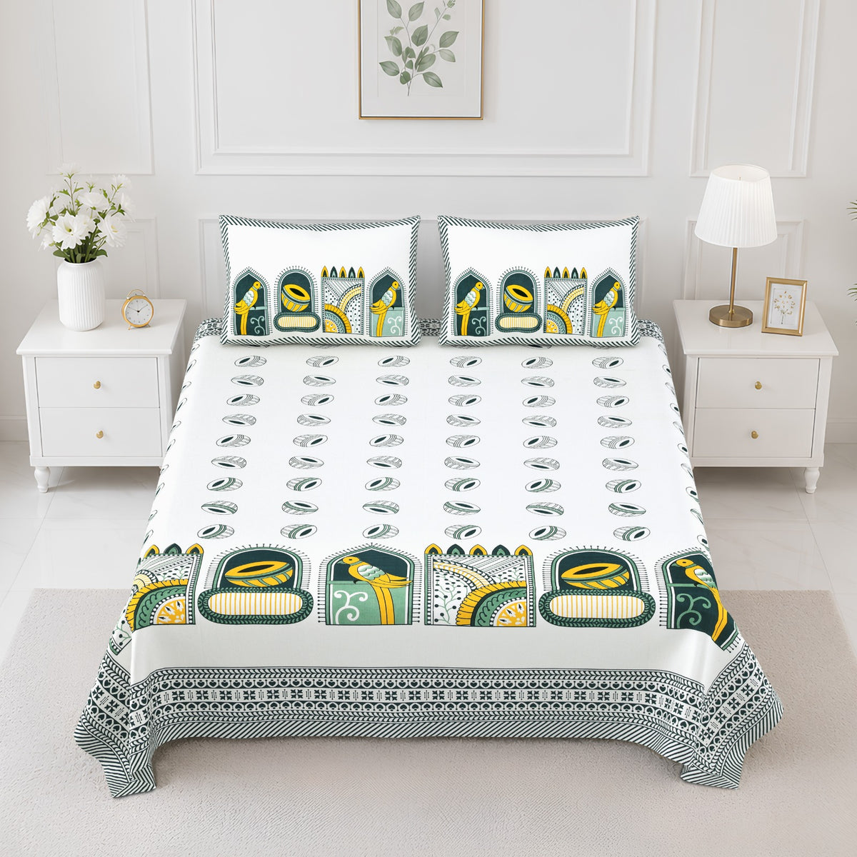 Elite Green Mughal Arch Cotton Double Bedsheet 90x108 with 2 Pillow Covers Bedsheet 1qzMmX_FTaQMWNrhYJ6PZO5Gw2iEbKeNz_w2000