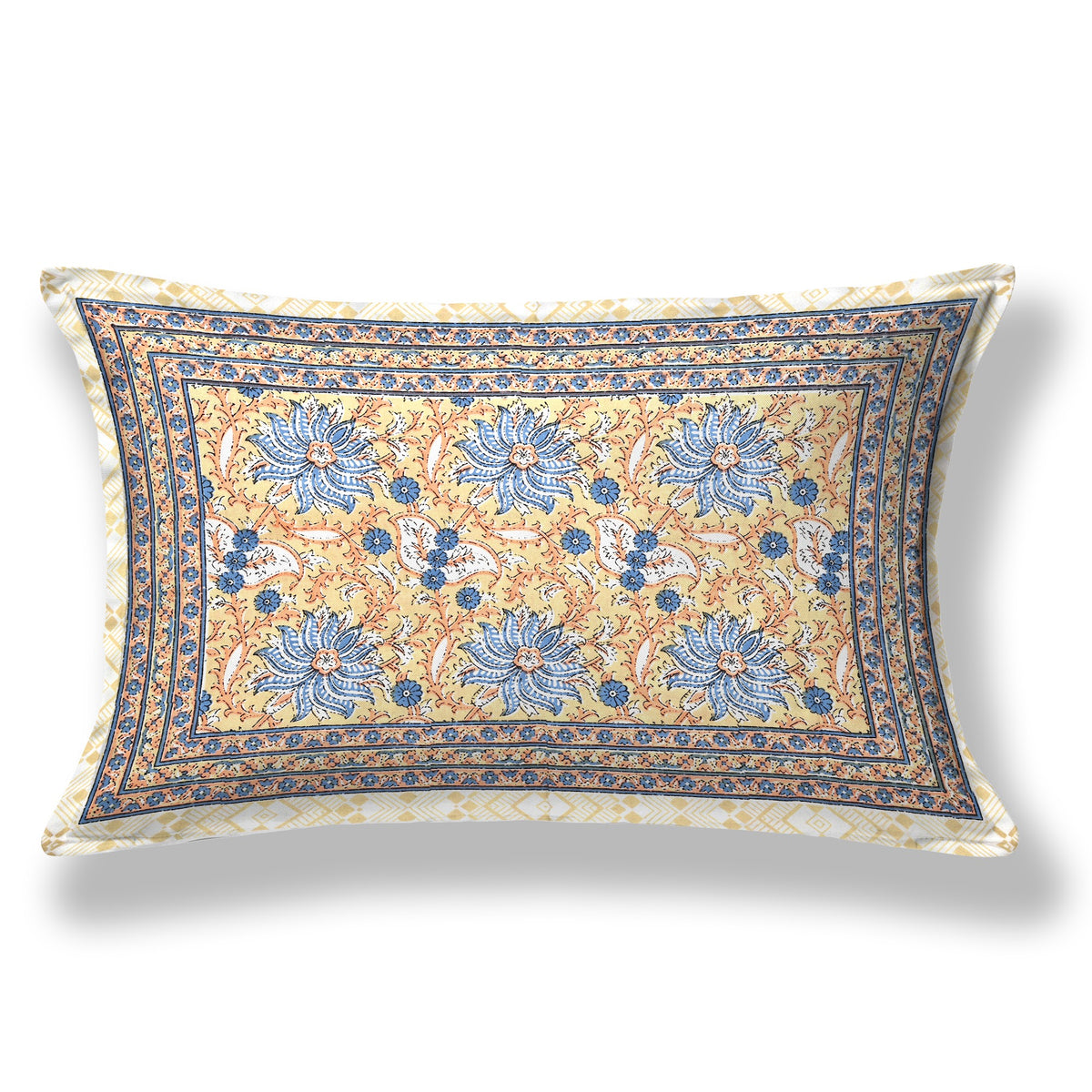 Elora Peach Blue Floral Jaal Murugan cotton single bedsheet 60x90 with pillow cover – peach and blue – wholesale Jaipur – view 2