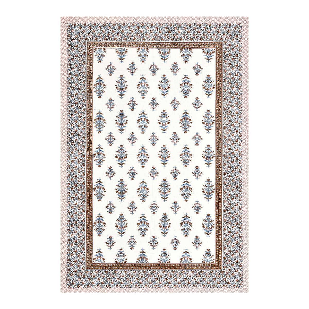 Elora Brown Border Mughal Buta Murugan cotton single bedsheet 60x90 with pillow cover – brown – wholesale Jaipur – view 4