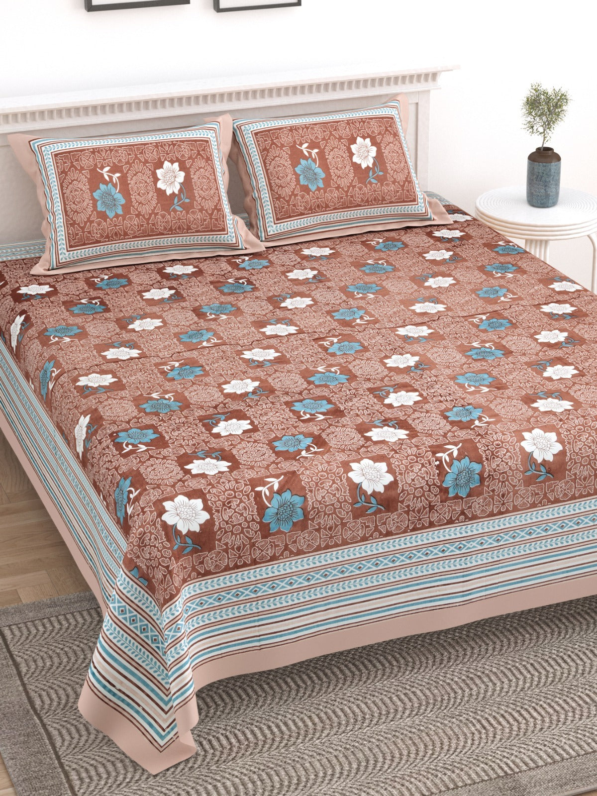 Elite Peach Lotus Floral Cotton Double Bedsheet 90x108 with 2 Pillow Covers Bedsheet 1rM7y15-Il6hpsza-e_UbQD-ZSaDq1qGB_w2000