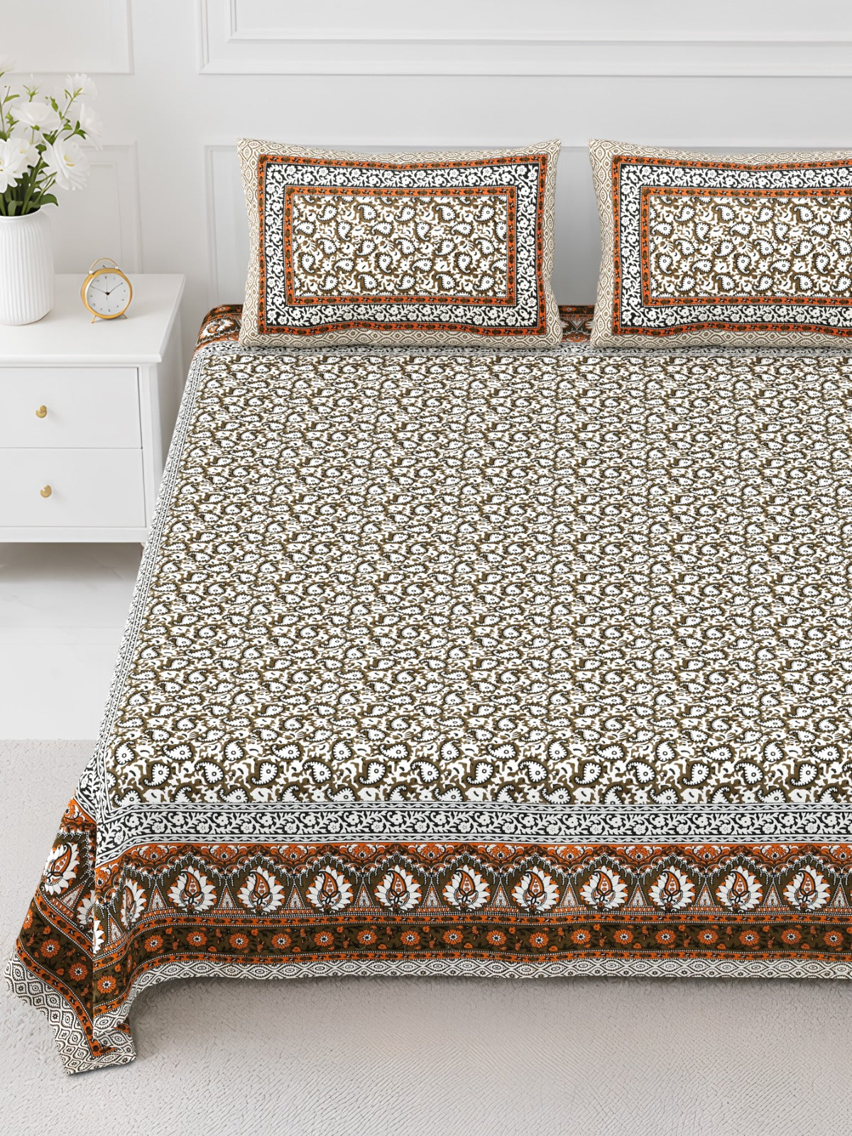 Elite Brown Floral Butti Cotton Double Bedsheet 90x108 with 2 Pillow Covers Bedsheet 1rgF4J0KXIc9qI524UNAarJX3MpZEbPbq_w2000