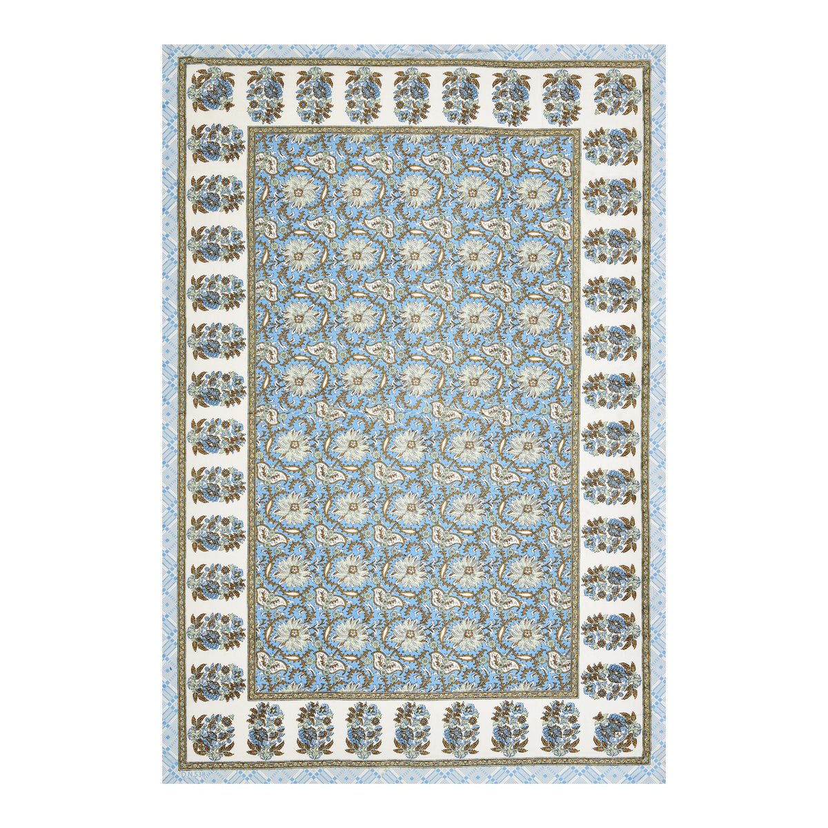 Elora Sage Blue Floral Jaal Murugan cotton single bedsheet 60x90 with pillow cover – sage and blue – wholesale Jaipur – view 4