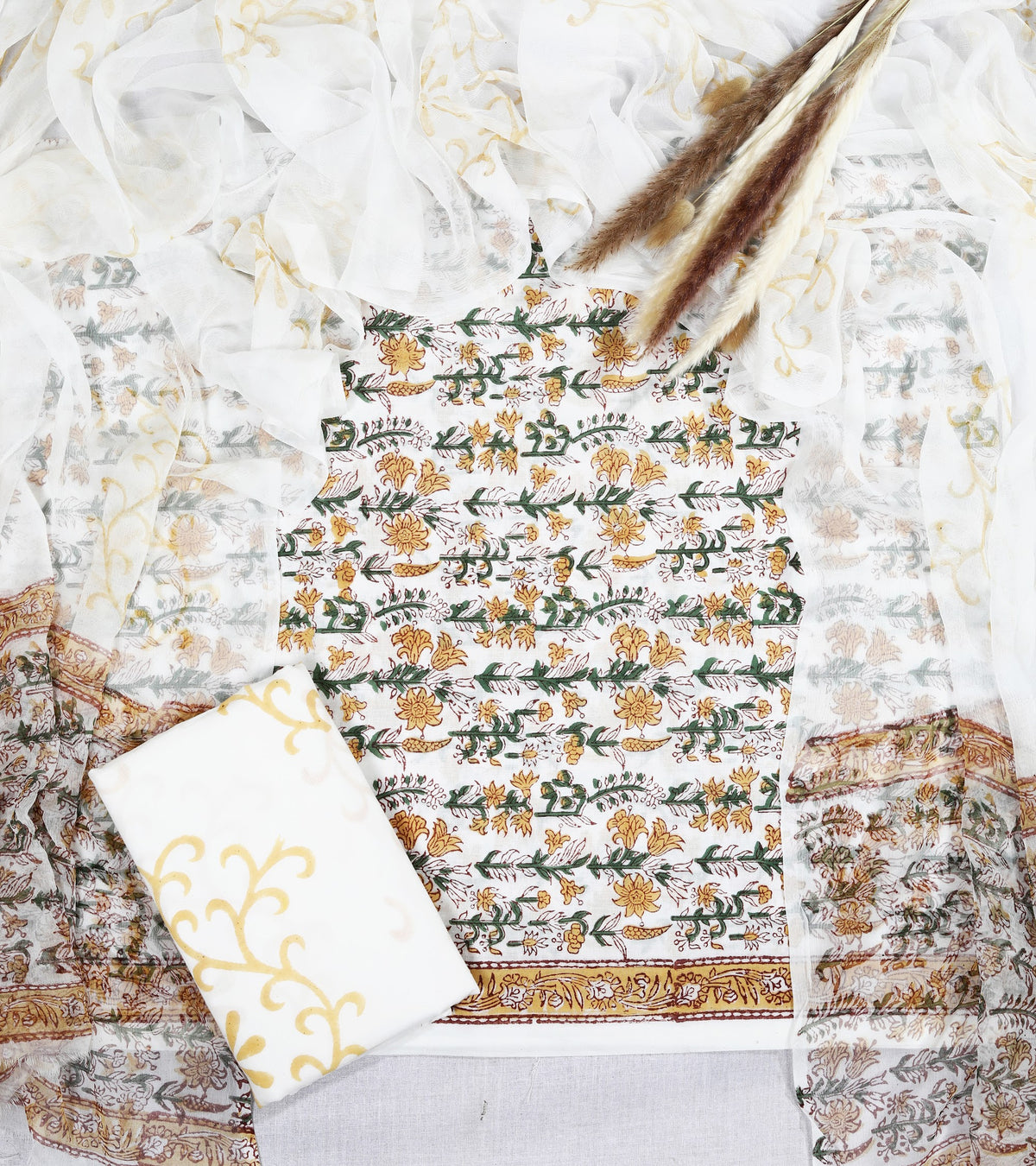 Gulnaar Ivory Mustard Green Buti Hand Block Print Cotton Suit with Chiffon Dupatta – Unstitched 3 Piece Suit Material 1rjpZY6Pr4GocXkWplLGN3RC77mJCD0M9_w2000