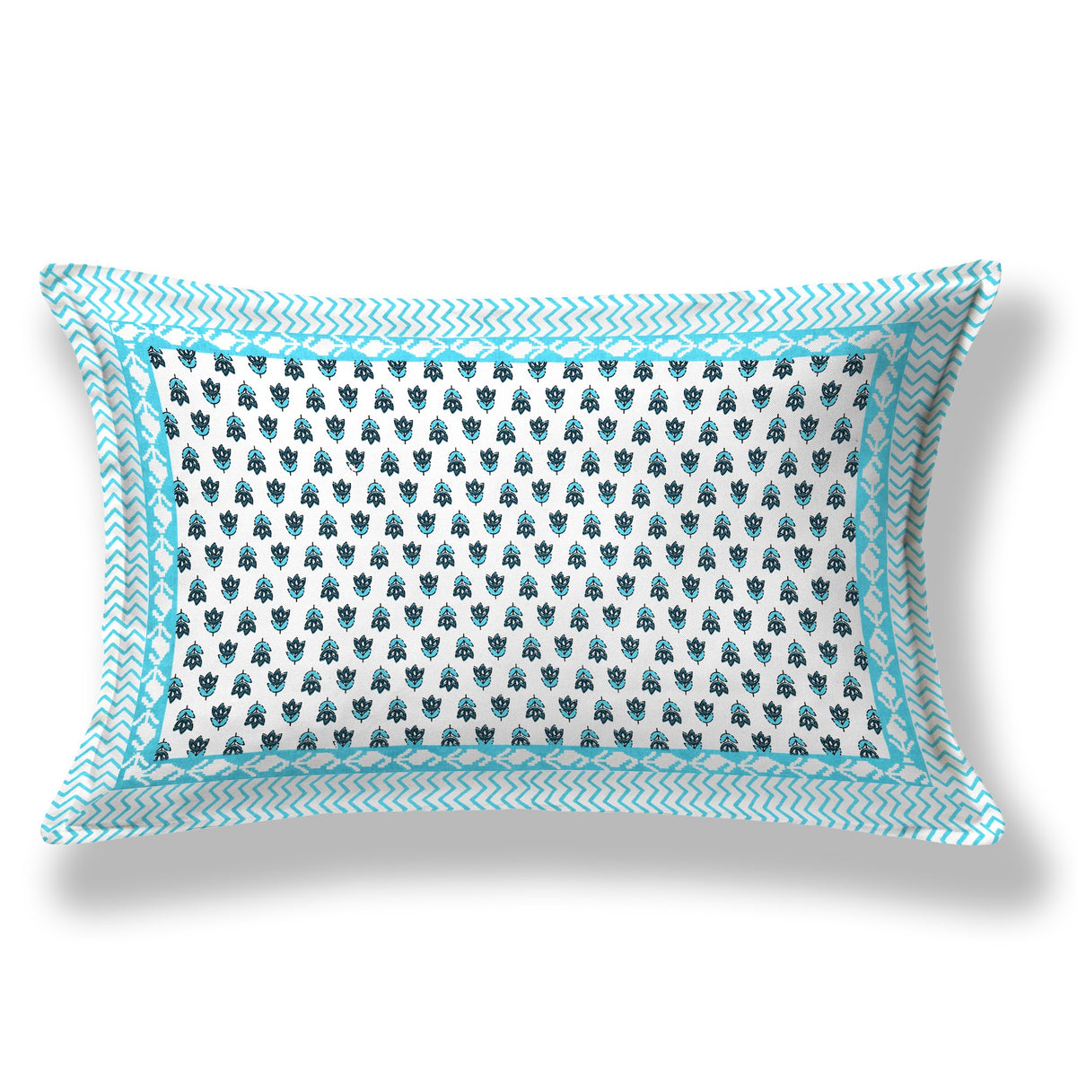 Elora Aqua Buti Border Murugan cotton single bedsheet 60x90 with pillow cover – aqua – wholesale Jaipur – view 2