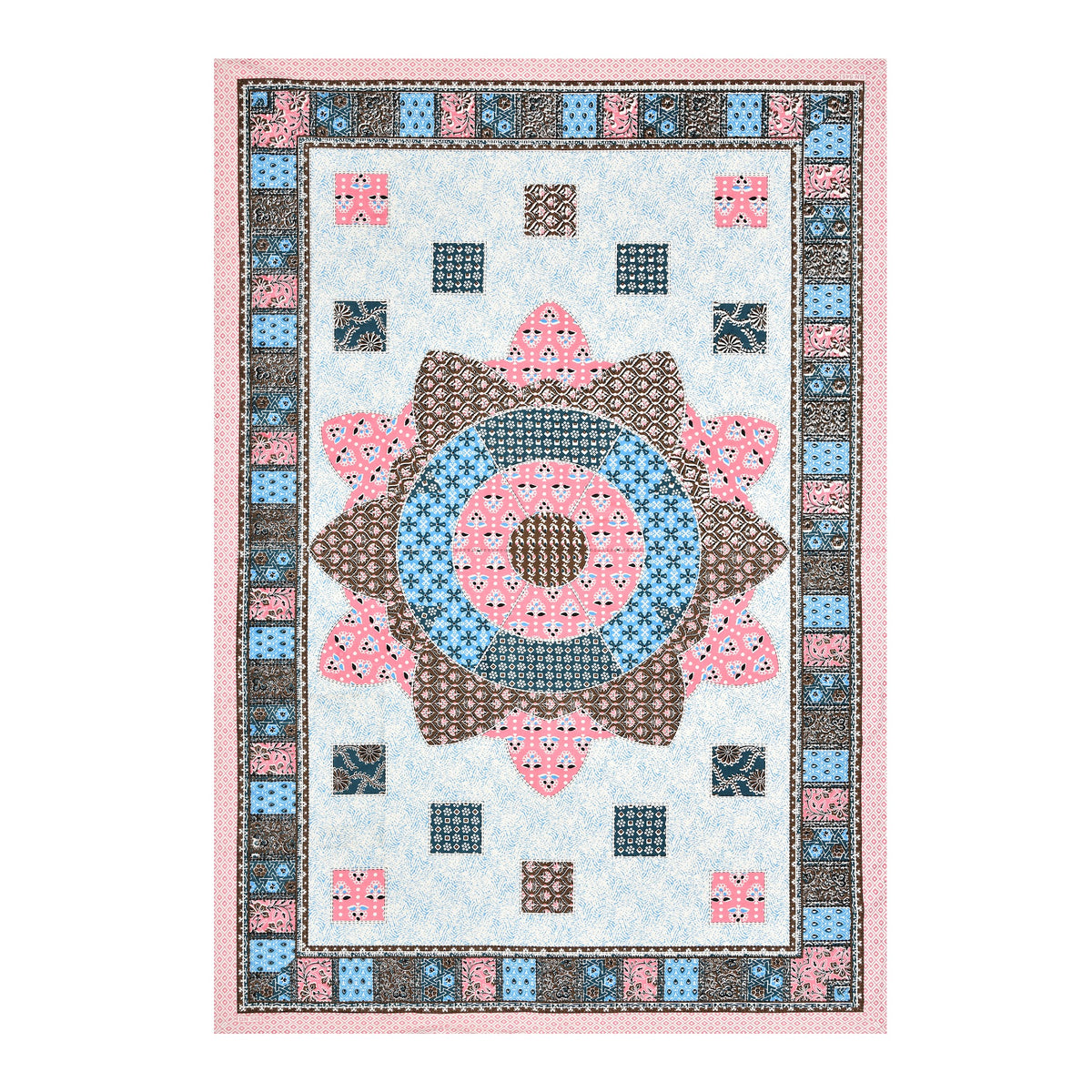 Elora Rose Patchwork Medallion Murugan cotton single bedsheet 60x90 with pillow cover – rose – wholesale Jaipur – view 4
