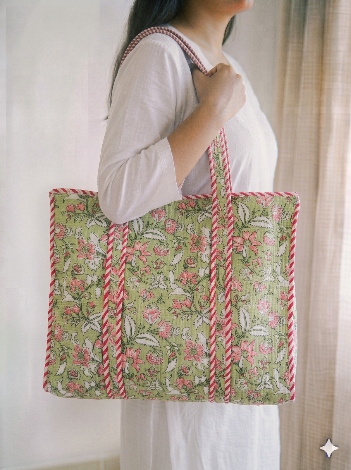 Jaipuri Printed Quilted Cotton Tote Bag | Hari Bel – Sage Floral | 18x18 inch | Zipper & Inside Pocket | Wholesale Tote Bag 1s0QMAg8_1HBnica66dtEm3G_YjJF2xA3_w2000