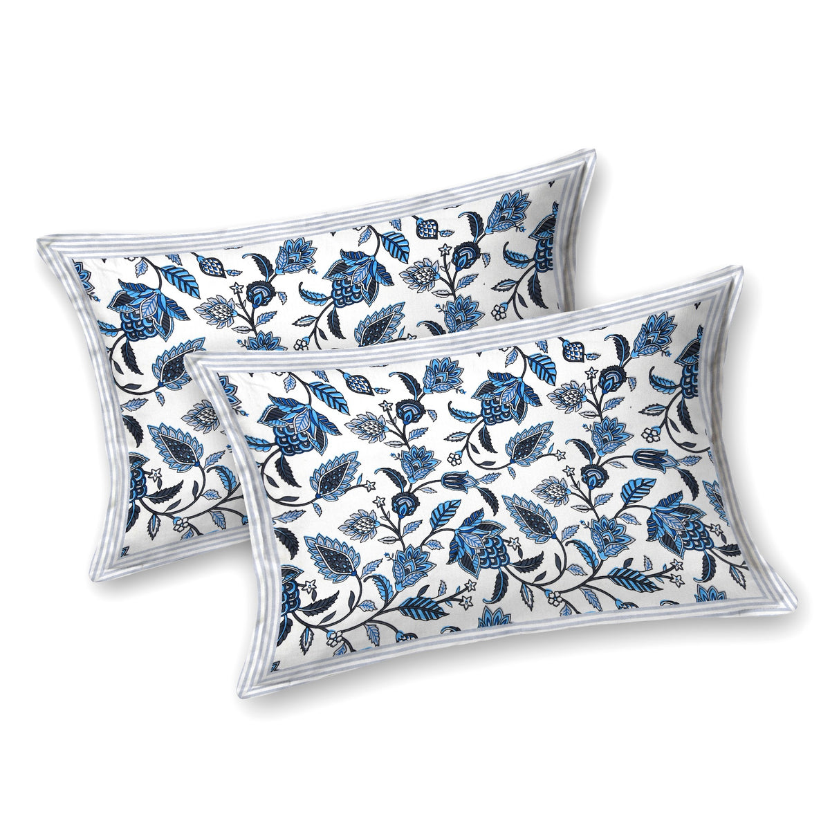 Kalashree Indigo Floral Jaal premium cotton double bedsheet 100x108 with 2 pillow covers – indigo blue – wholesale Jaipur – view 2