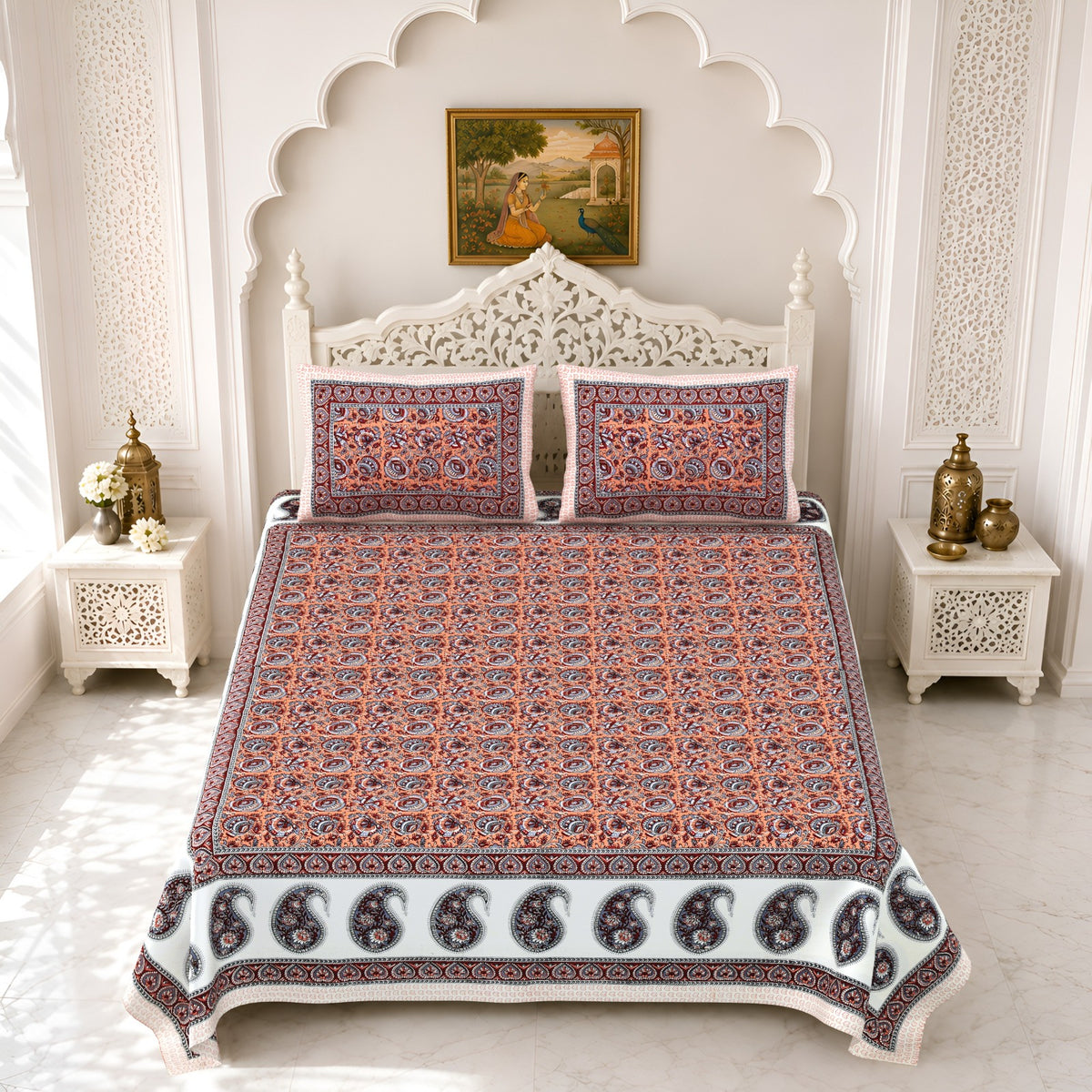 Premium Royal Block Rust Paisley Border Cotton Double Bedsheet 90x108 with 2 Pillow Covers Bedsheet 1sAHmSHc5yVQndsEhMT3Wwl_hiVJDDGyb_w2000