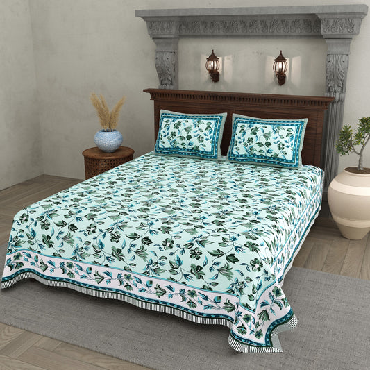 Neelam Mint Teal Leaf Cotton Double Bedsheet 90x108 with 2 Pillow Covers Bedsheet 1sEaoPHcMkYXR61zeUsWAccDWvN-zS_fk_w2000