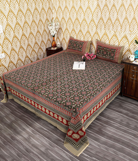 Bagru Mahal Black Red Ajrakh Cotton King Size Bedsheet 108x108 with 2 Pillow Covers Bedsheet 1sOD0e9LScebpBD5jXzehmziJJjMJTYw2_w2000