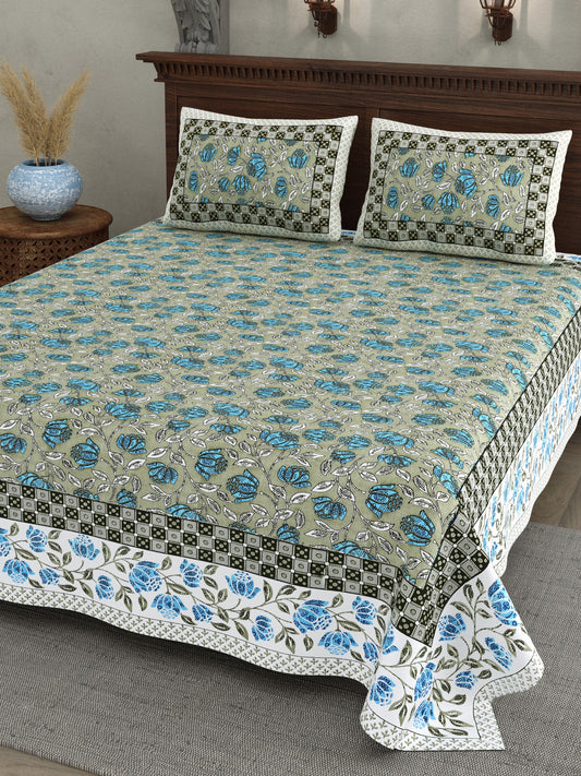 Haveli Grey Blue Rose Cotton Double Bedsheet 90x108 with 2 Pillow Covers Bedsheet 1sP4maHNgFQ-YmmJjV678d5xQ3LigGvjf_w2000