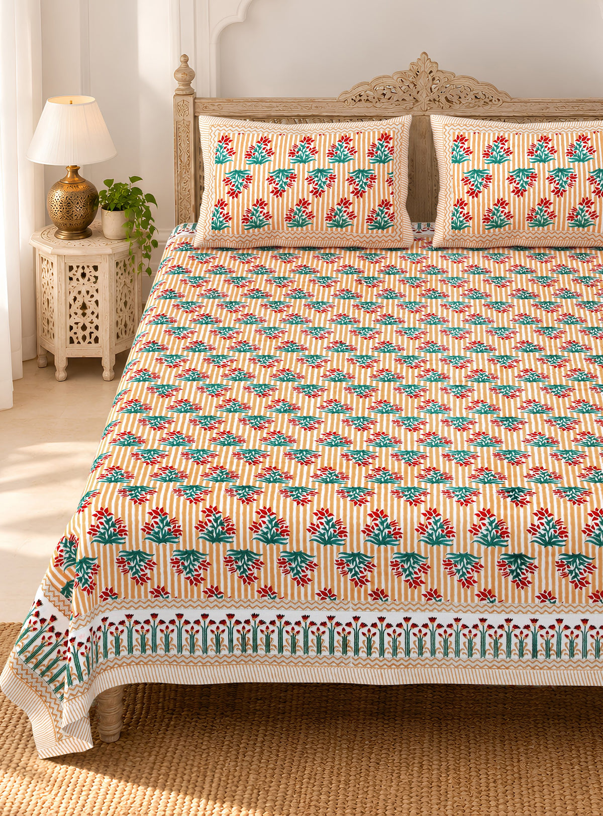 Unnati Peach Teal Buta Pure Cotton Double Bedsheet 90x108 with 2 Pillow Covers Bedsheet 1sm6KfM_kJSlDQXb67dOqIf-DVXE3jIXA_w2000