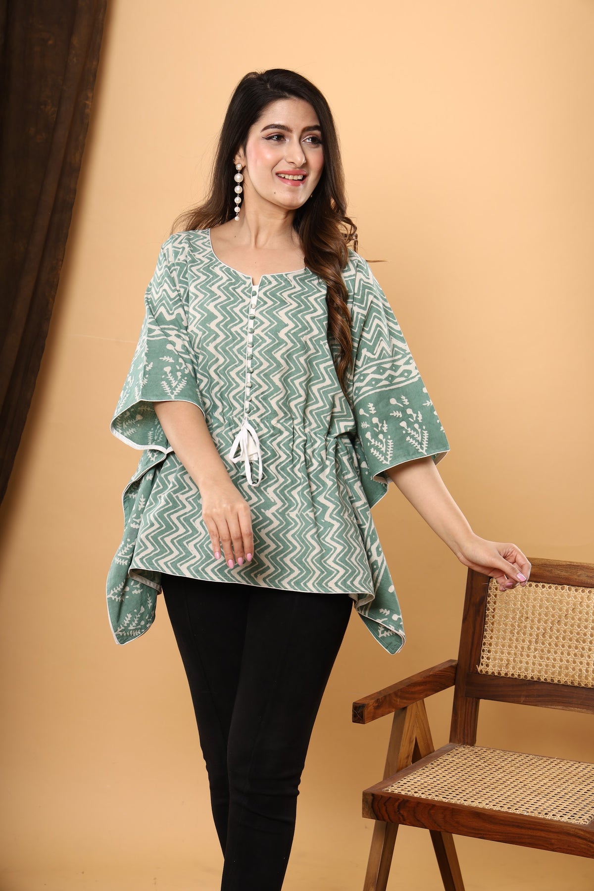 Sage Chevron short kaftan top – make to order wholesale