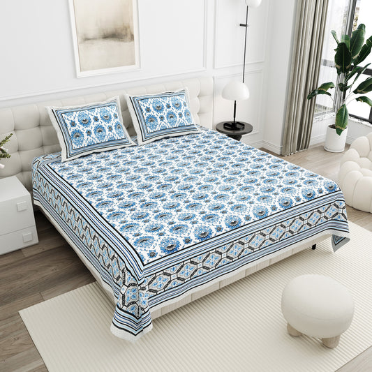 Neelam Blue Medallion Floral Cotton Double Bedsheet 90x108 with 2 Pillow Covers Bedsheet 1sugVYOmUQUER1CPDbWiPJuRgUoGThqON_w2000