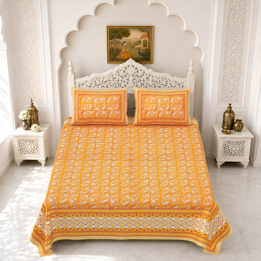 Premium Royal Block Orange Booti Cotton Double Bedsheet 90x108 with 2 Pillow Covers Bedsheet 1t00HYbjchUDxEkwKZlBmQoPM6a1DvOod_w2000