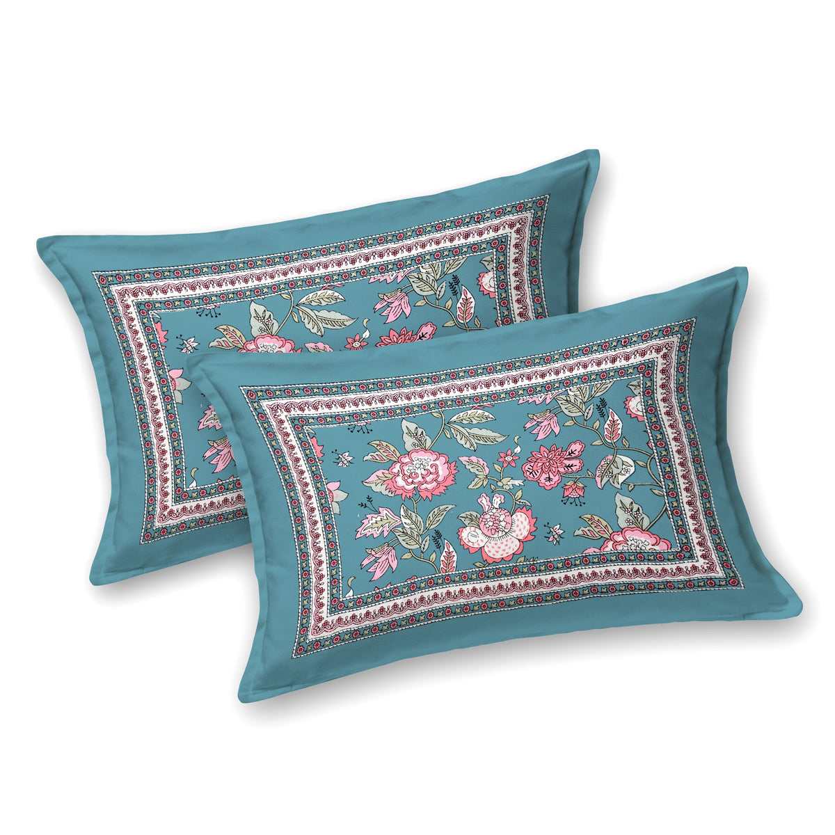 Teal Pink Gulzar Floral pure cotton double bedsheet 90x108 – Unnati collection – view 5