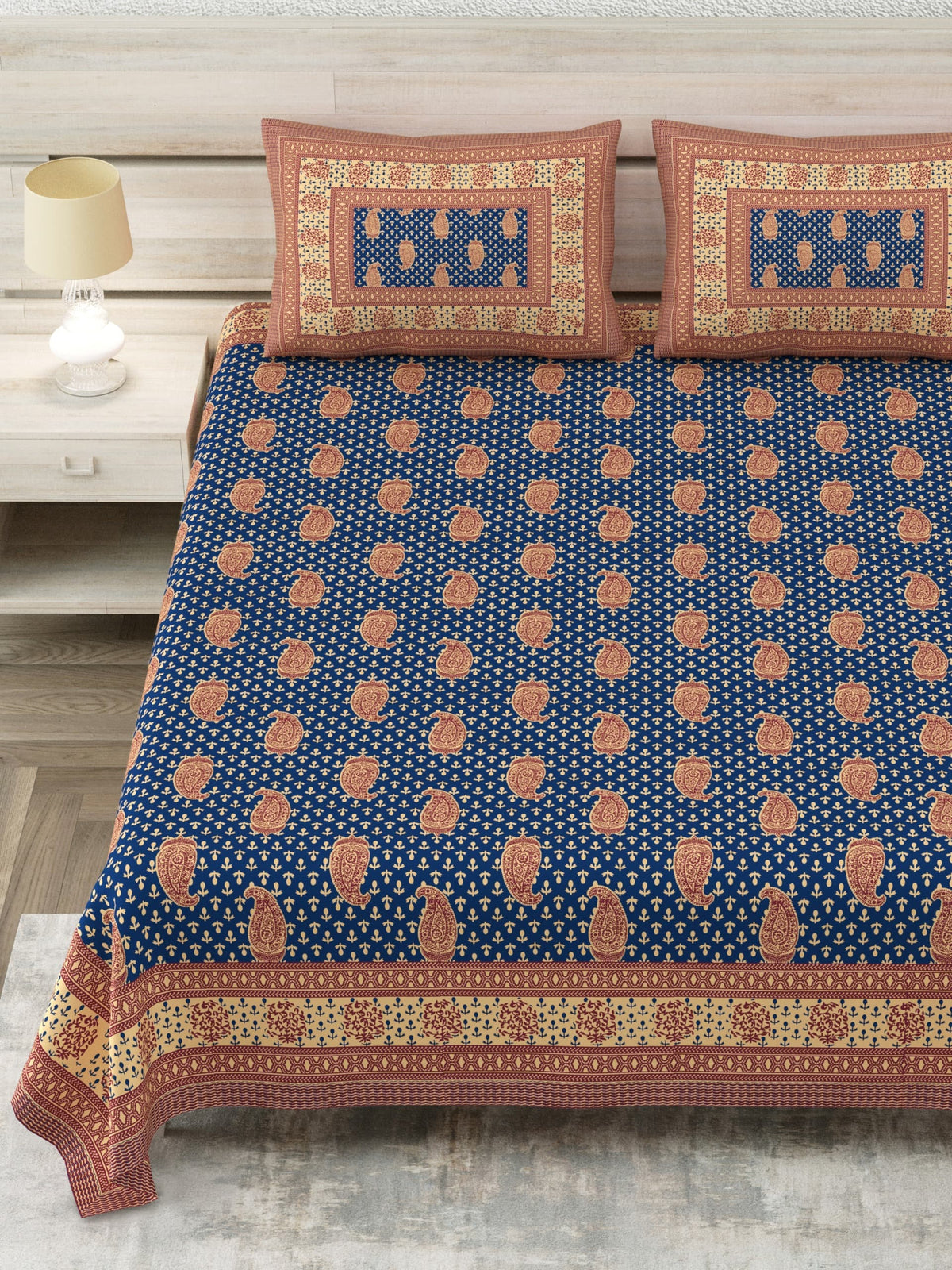 Royal Sanganer Indigo Rust Booti Pure Cotton Double Bedsheet 90x108 with 2 Pillow Covers Bedsheet 1t7SVPhrSzBhthvR5w95gVoeBbIU8Xqjm_w2000