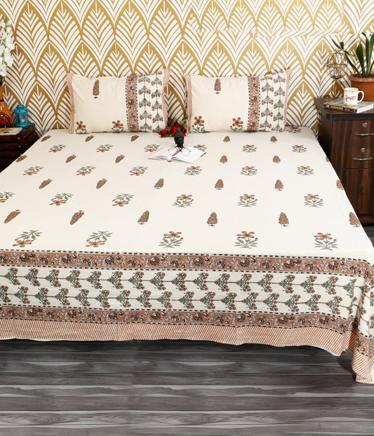 Prakriti Yuvraj Brown Floral Border Buti Pure Cotton King Size Bedsheet 108x108 with 2 Pillow Covers Bedsheet 1tCE-Y0PSX-hZiSI5JJ-Jl1XOr_8b0sL7_w2000