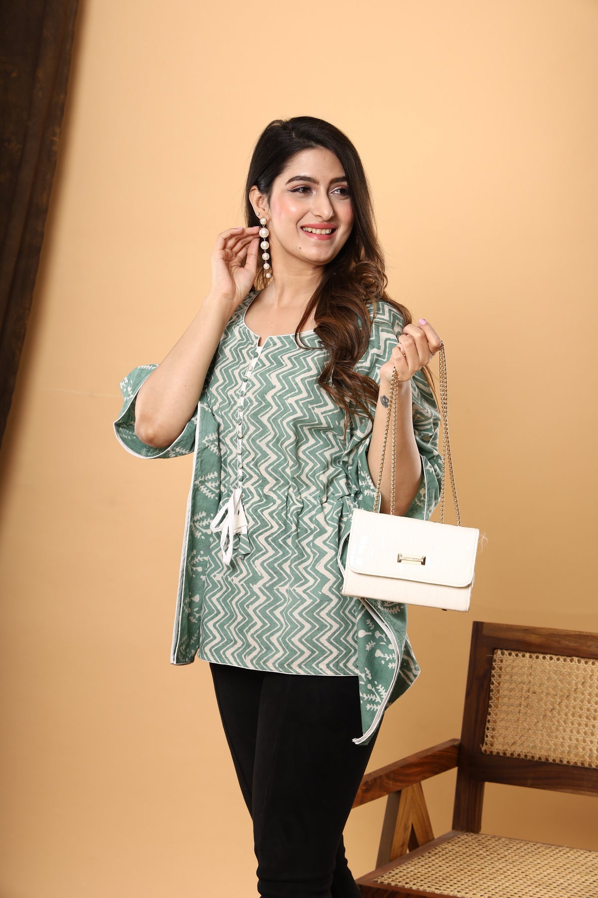 Sage Chevron short kaftan top – make to order wholesale – view 6