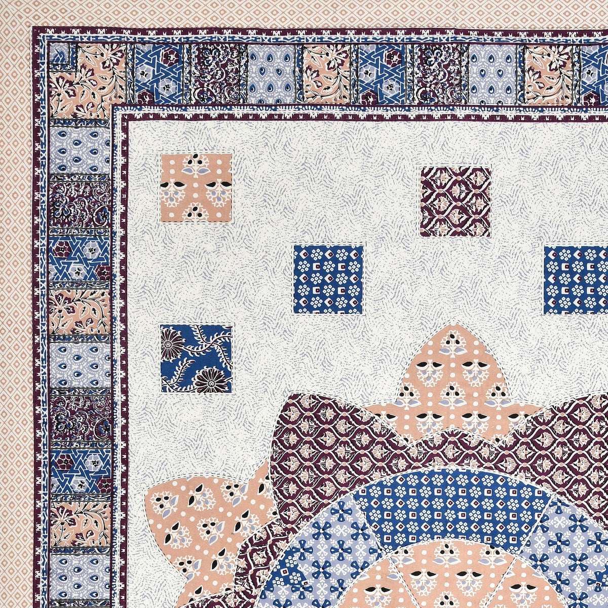 Elora Mauve Patchwork Medallion Murugan cotton single bedsheet 60x90 with pillow cover – mauve – wholesale Jaipur – view 3