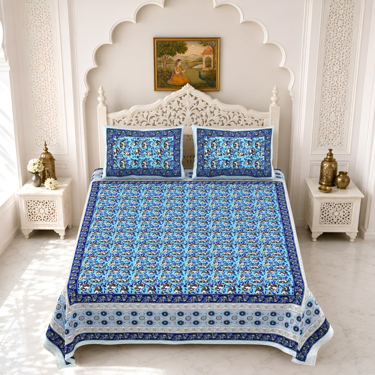 Premium Royal Block Royal Blue Jaal Cotton Double Bedsheet 90x108 with 2 Pillow Covers Bedsheet 1tTonPd59RxK8J9KPFRxR9E6KTJpgZ3YF_w2000