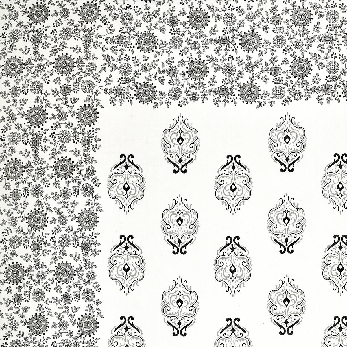 Kalashree Grey Paisley Border premium cotton double bedsheet 100x108 with 2 pillow covers – grey and black – wholesale Jaipur – view 2