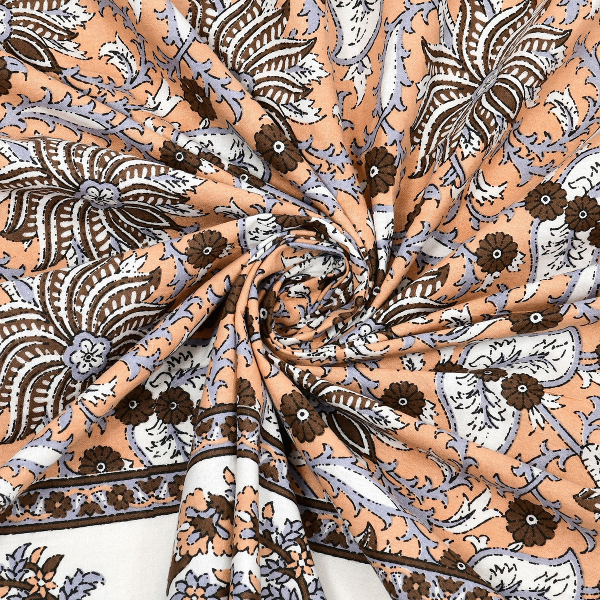 Elora Peach Kalamkari Floral Murugan cotton single bedsheet 60x90 with pillow cover – peach – wholesale Jaipur – view 6