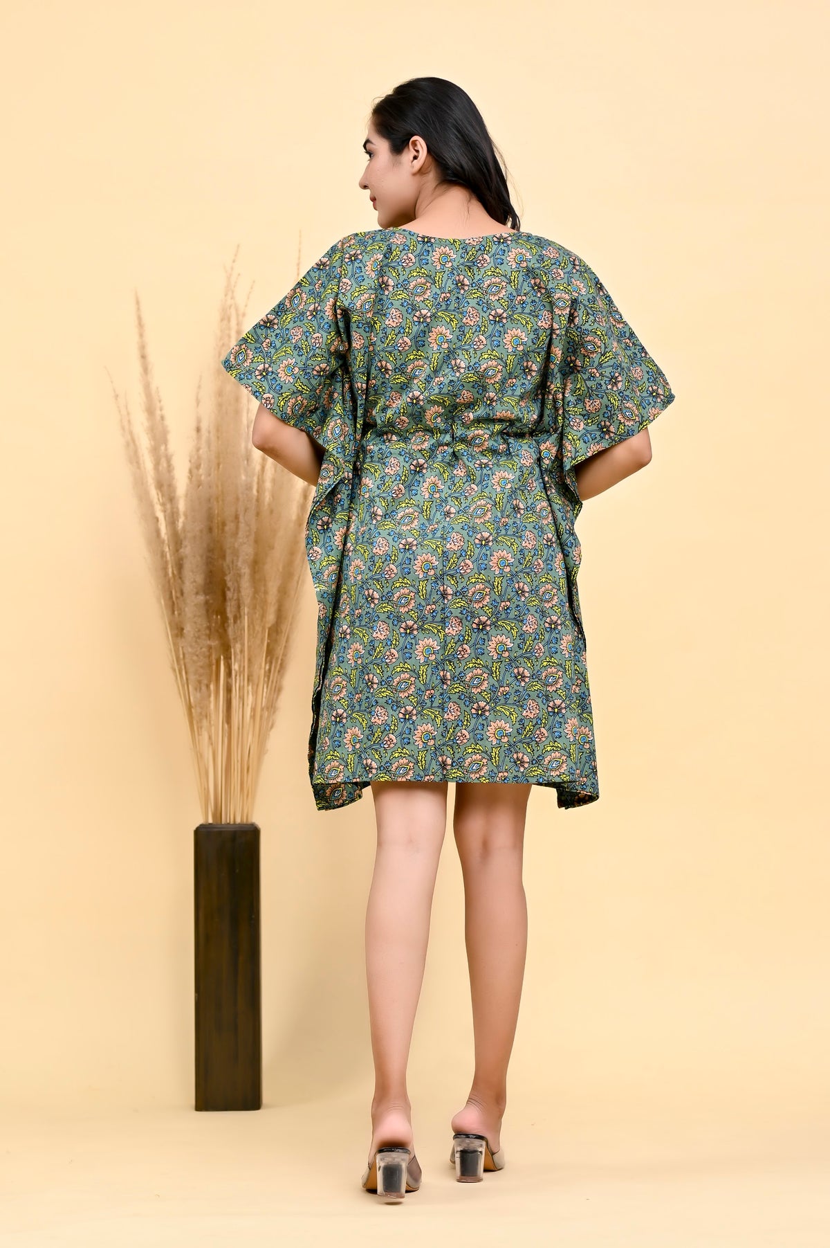 Olive Floral Jaal kaftan dress – make to order wholesale – view 3